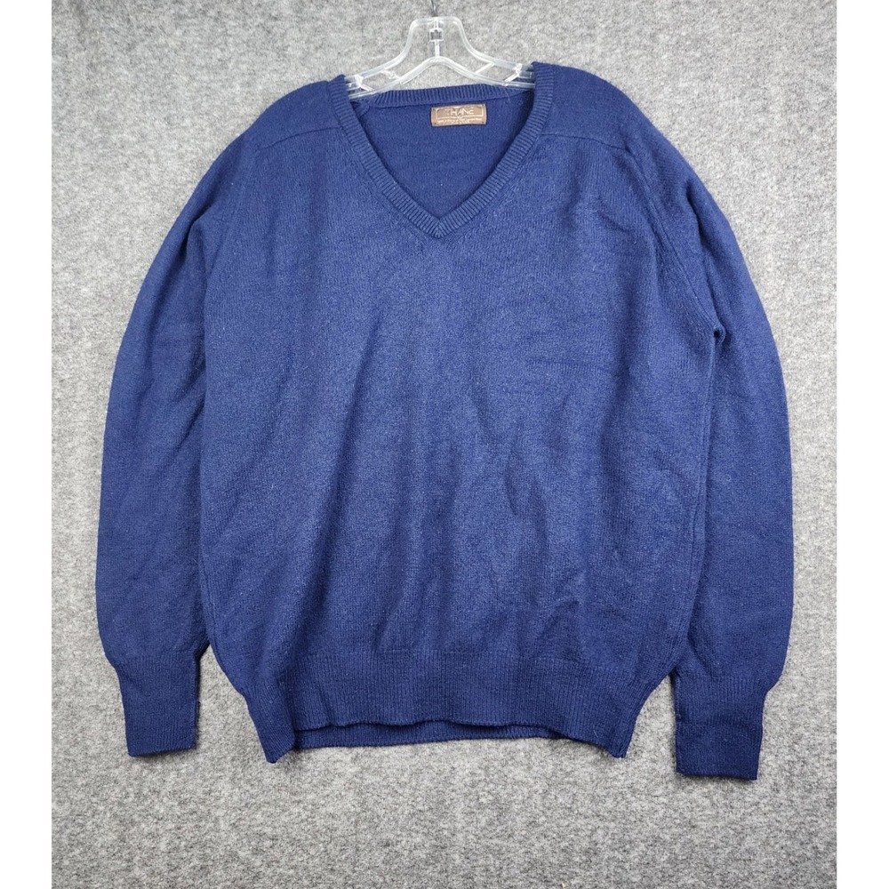 Thane V-Neck Sweater Mens XL Blue 100% Scottish Lambswool Vintage Made in USA‎